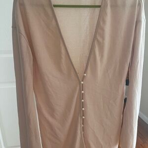 Beige Button-Up V-Neck Top